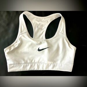 Women’s white CLASSIC Nike sports bra BLACK logo mid-FULL support size: SMALL